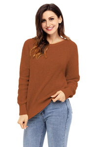 Brown Cross Back Hollow-out Sweater