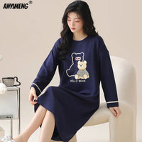 M-5XL Plus Size Autumn Spring Women Long Nightgowns Pullover Loose Bra Padded Sleepshirt Casual Cotton Nightdress Leisure Shirt