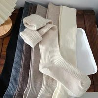 Women Soft Wool Long Socks Autumn Winter Cashmere Solid Knitted Stocking Skinny Casual Knee High Fluffy Warm Thicken Girls Socks