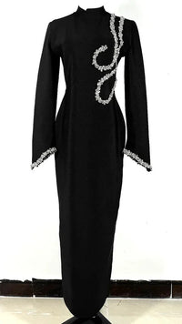 GPBD 2024 New Black Slim and Slim Beaded Long Sleeve Bandage Dress Long Dress  Maxi Dresses for Women