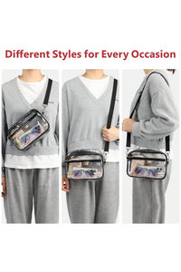 Gray Multi-Pocket Contrast Edge Detachable Strap Clear Shoulder Bag