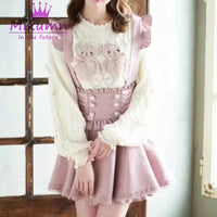 Mikumn Gothic Lolita Retro Bow Pearl Buckle Ruffles Suspender Skirts Y2k Japanese Girls Sweet Kawaii Lace A-Line Mini Skirts