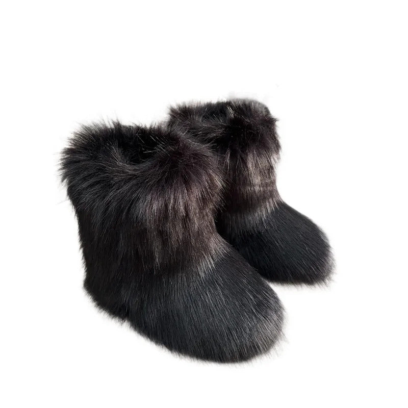 New Winter Fur Onepiece Raccoon Fur Female Snow Boots Fur Shoes Outdoor Mid Leg Boots