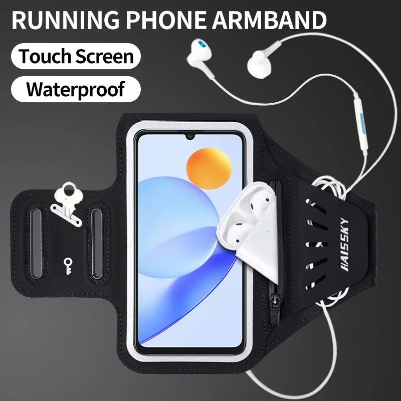 HAISSKY Running Sports Armband Bag For iPhone 16 15 14 13 12 Pro Max 15 Plus Xiaomi Zipper Earphone Pocket Workout Phone Arm Bag