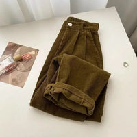 Retro High Waist Corduroy Pants Women Spring Fall Straight Causal Full Length Trousers Korean Fashion Baggy Outwear Pant 2024