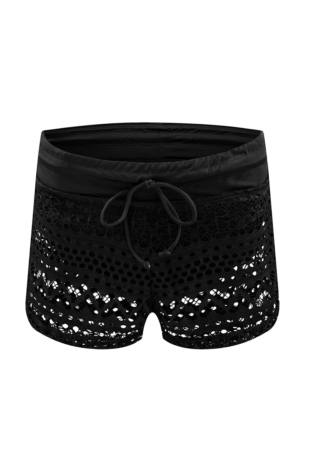 Black Lace Shorts Attached Swim Bottom