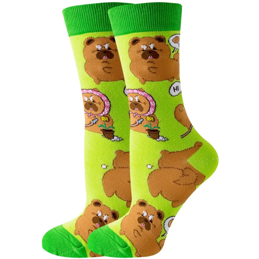 New Fashion Colorful Funny Happy Casual Women Socks Dress Harajuku Cute Animal Cartoon Men's Socks