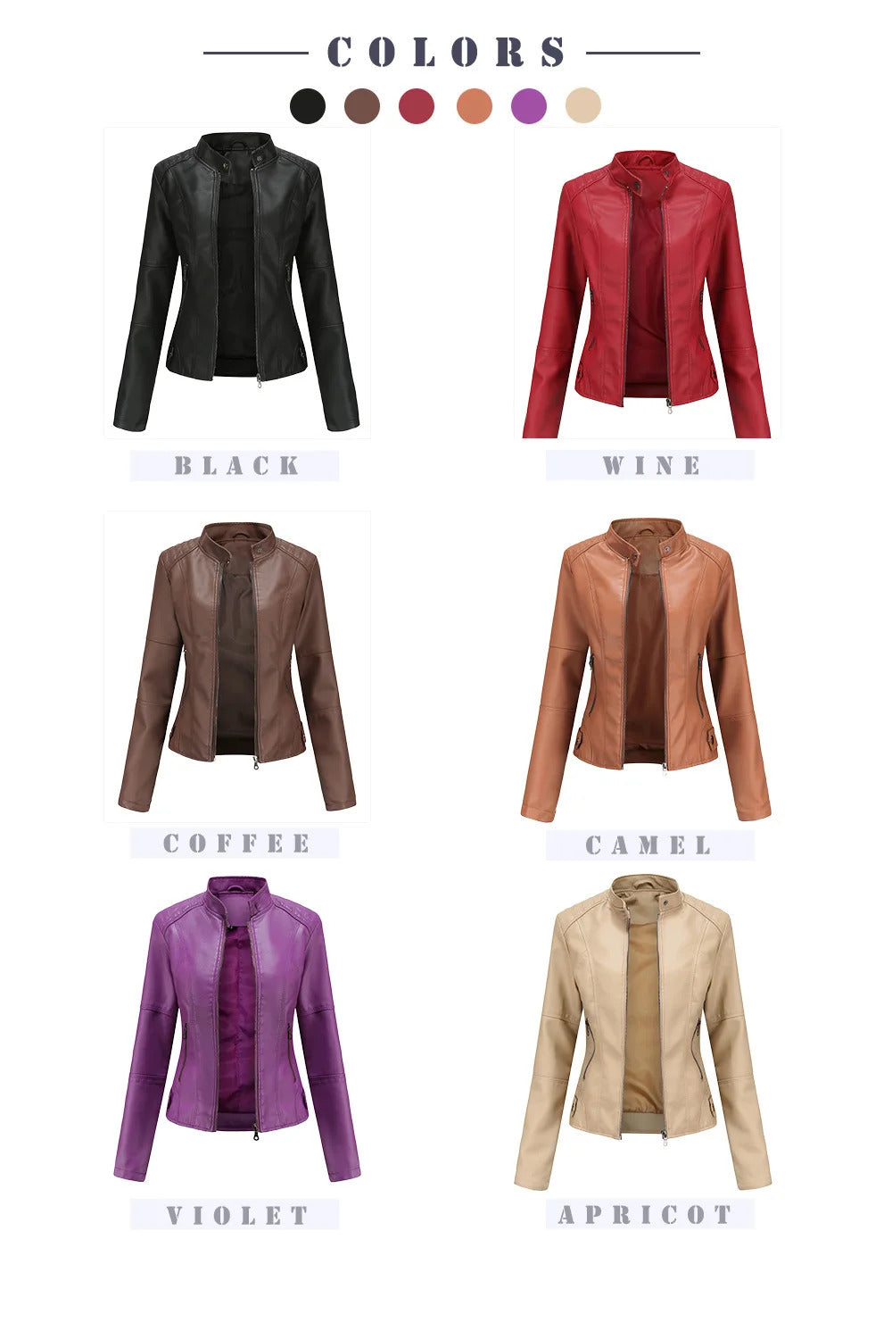 Spring / Autumn New Style Gules Leather Jacket Women's Fashionable Trim Motorcycle Women Coat Black Purple Brown S-4XL