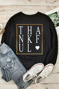 Black THANKFUL Heart Print Long Sleeve Sweatshirt