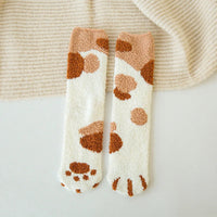 Autumn Winter Coral Velvet Socks Cute Cat Claw Socks For Women Children Girls Middle Tube Thickened Sleep Socks Home Floor Socks