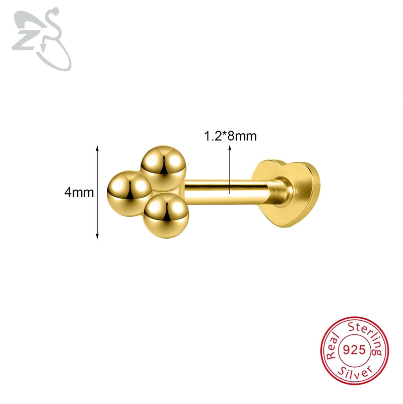 ZS 1PC 925 Sterling Silver Lip Ring Gold Color Labret Lip Stud Snake Cross Star Lip Piercing for Women Men 16G Cartilage Earring