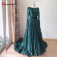 Dubai A-Line Luxury Wedding Evening Dress for Women Muslim 2024 Long Sleeves Sequin Plus Size Formal Prom Party Gown Customized