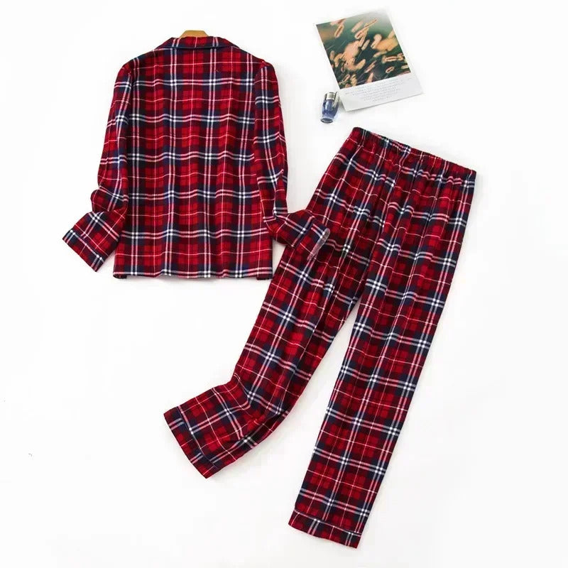 Women's Pajamas Plus Size S-XXXL Clothes Ladies Flannel Cotton Home Wear Suit Autumn Winter Pajamas Plaid Print Sleep Tops