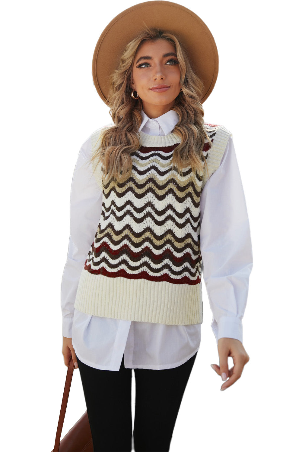 Black Wavy Stripes Knit Vest Pullover Sweater