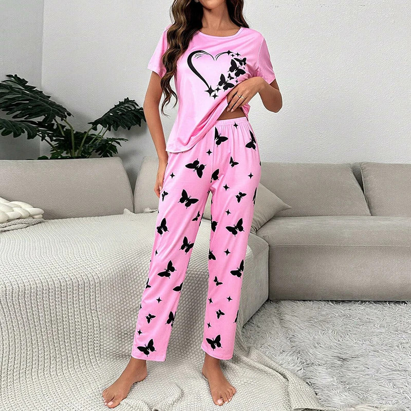 Women's Pajama Set Casual Heart print T-Shirt With Pants Sleepwear Loungewear Nightwear 2 Piece Sets Pijama Pajamas for women