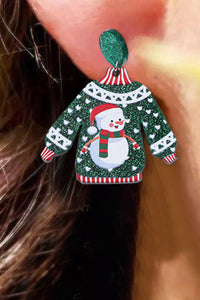 Dark Green Christmas Sparkle Sweater Shape Stud Earrings