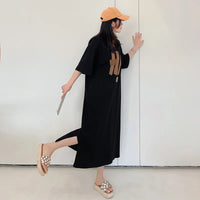 Harajuku Graphic White Long Dress Woman Clothing Y2k Casual Short Sleeve O-Neck Korean Fashion Summer Womens Loose Dresses 2024