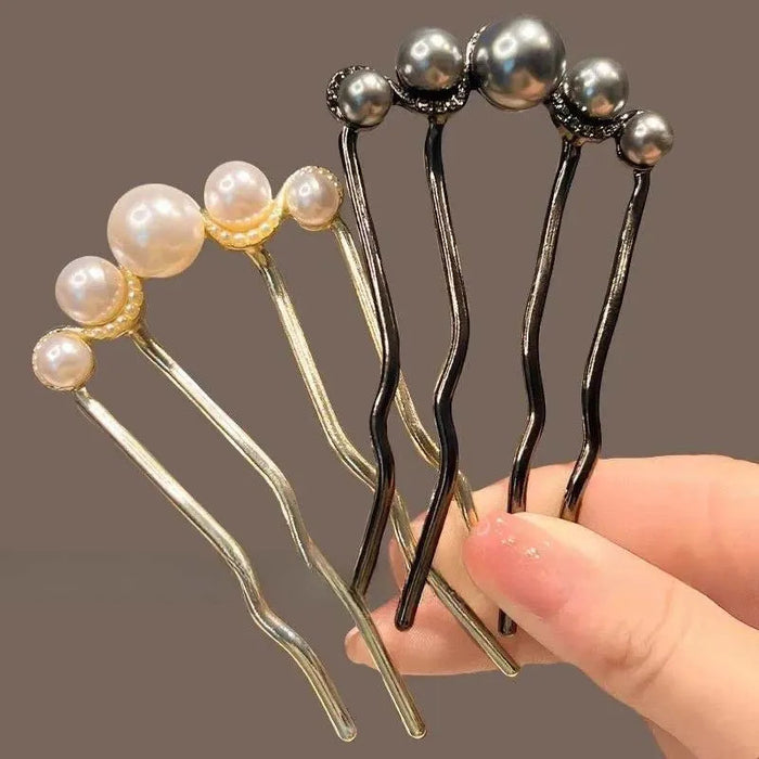 Korean U Shaped Pearl Hairpins Hair Clips for Women Elegant Style Metal Forks Vintage Pearl Hairpins Hair Styling Tools Gifts