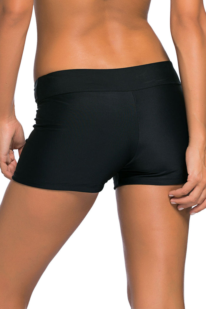 Black Wide Waistband Swimsuit Bottom Shorts