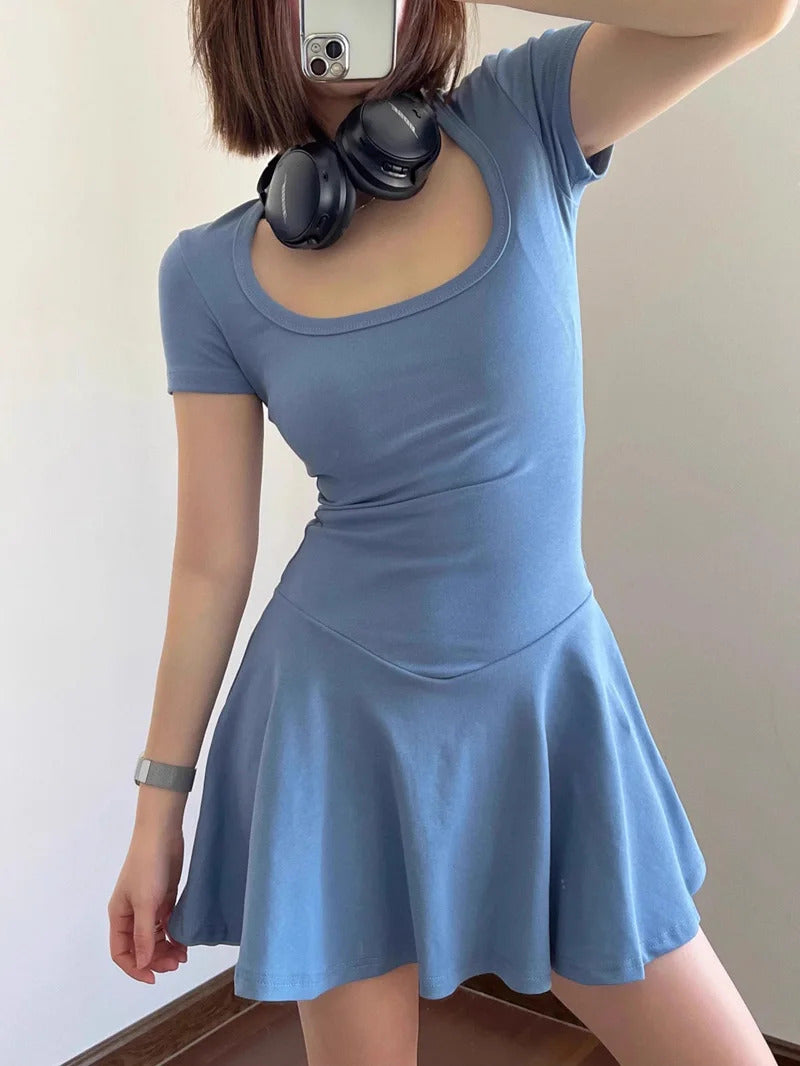 Women's Square Neck Short Sleeve Skater Dress