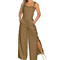 Summer Fashion Womens Sleeveless Jumpsuit Rompers Ladies Solid Wide Leg Button Openings Long Trousers Suspenders Overalls Pocket