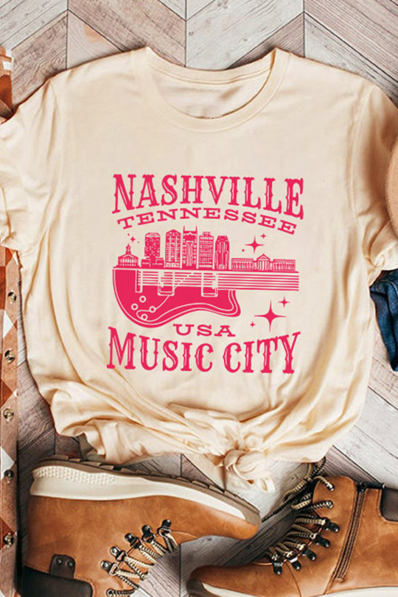 Khaki Nashville Tennessee USA Music City Graphic Tee