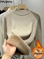 Sweater For Women Winter Thicken Turtleneck Slim Knit Pullover New Warm Plush Velvet Lined Knitwear Jumper Tops Casual Poleras