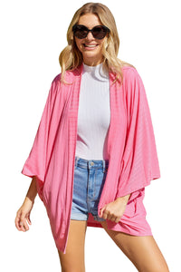 Pink Open Front Kimono Sleeves Knit Cardigan