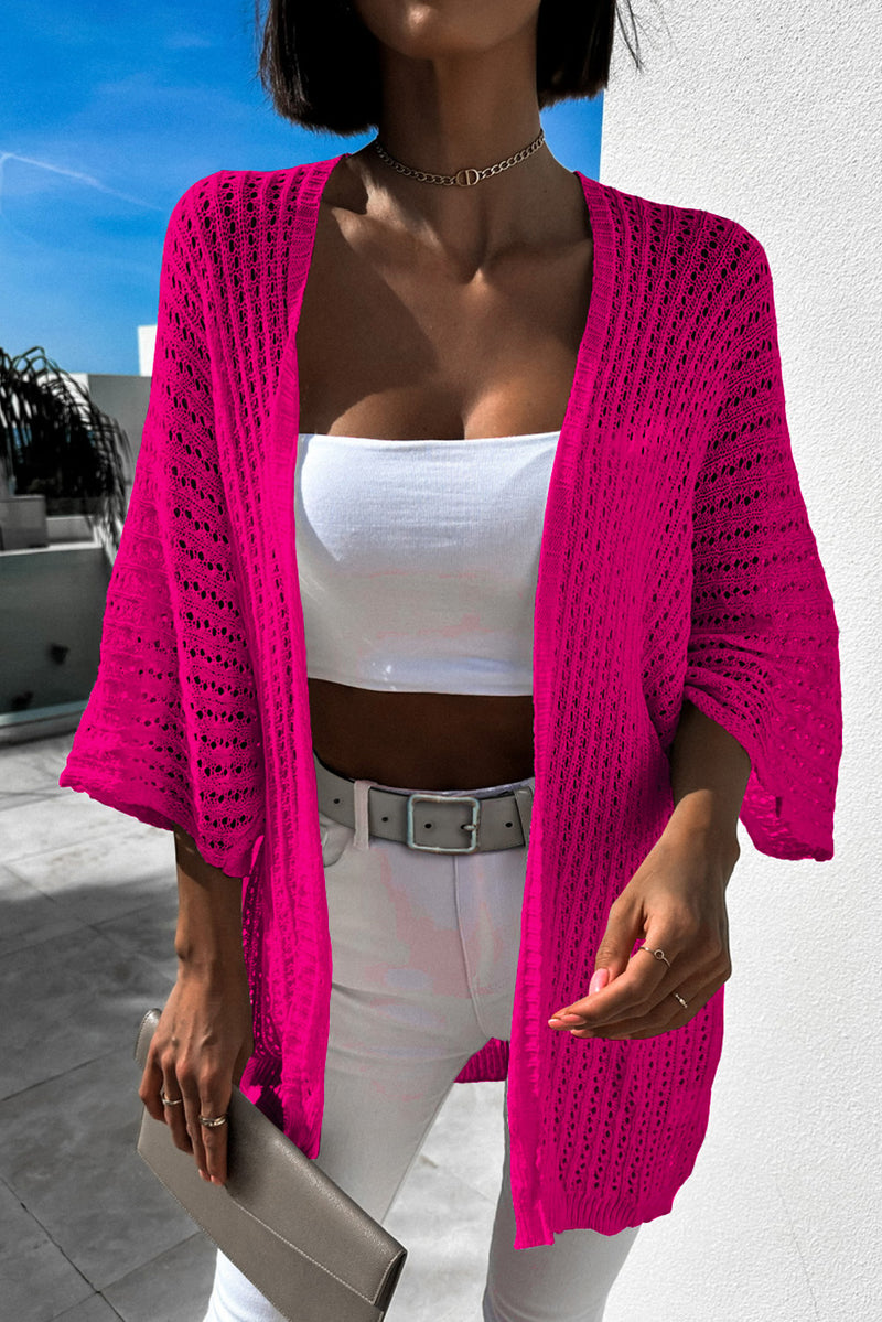 Rose Hollow-out Knit Kimono Lightweight Cardigan