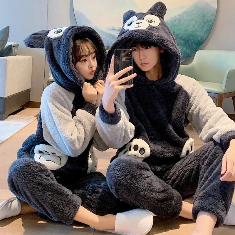 New 2022 Couple Pajamas Set Women's Thickened Fleece-lined Coral Velvet Couple Sleepwear For Spring Autumn Winter Homewear