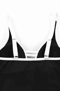 Black Strappy V Neck Side Split One-piece Swimdress