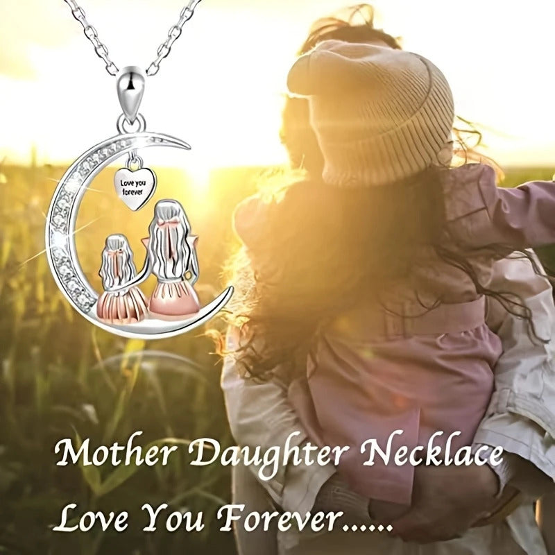 Mom Daughter Moon Pendant Necklace Love You Forever Heart Necklaces Mothers Day Jewelry Gifts