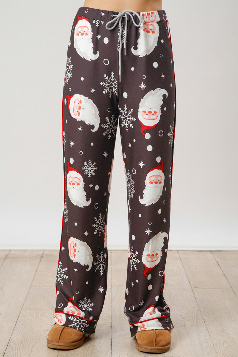 White Printed Christmas Santa Claus Print Shirt and Pants Pajama Set