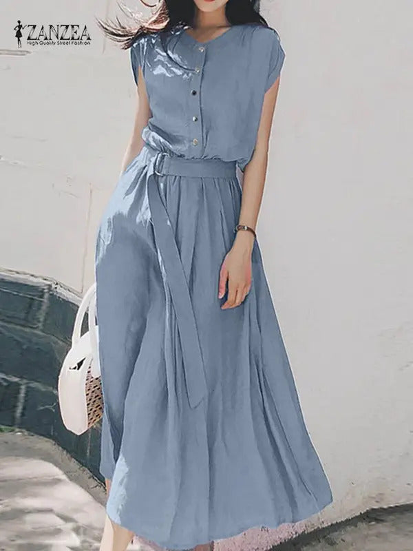 2023 ZANZEA Women Fashion Short Sleeve Dress Summer Elegant Party Vestidos Casual Mid-calf Sundress Femme Vintage OL Robe Kaftan