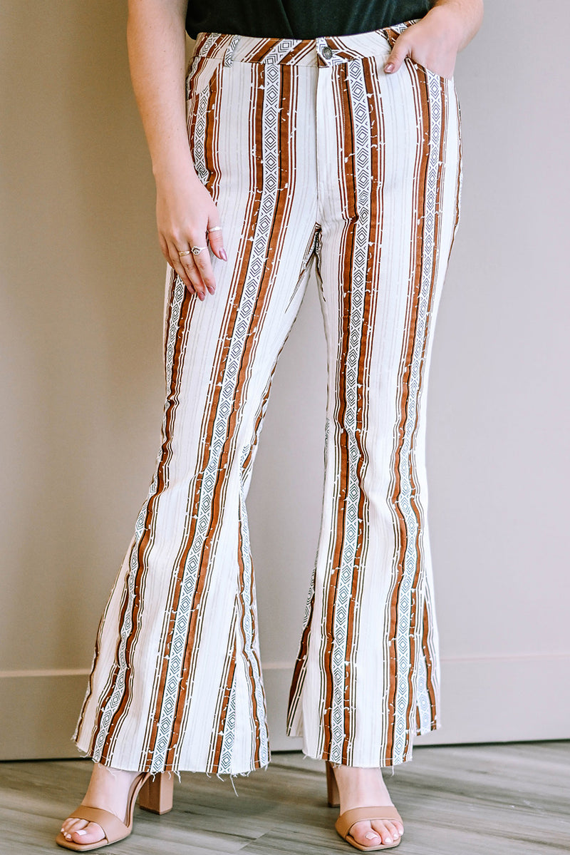 Stripe Plus Size Stripe Print High Waist Bell Bottom Pants