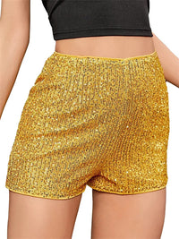 Women Sequin Shorts Elastic High Waist Sparkly Glitter Straight Short Pants Sexy Club Hot Pants Summer Streetwear