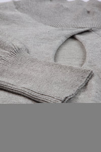 Gray Mock Neck Keyhole Sweater