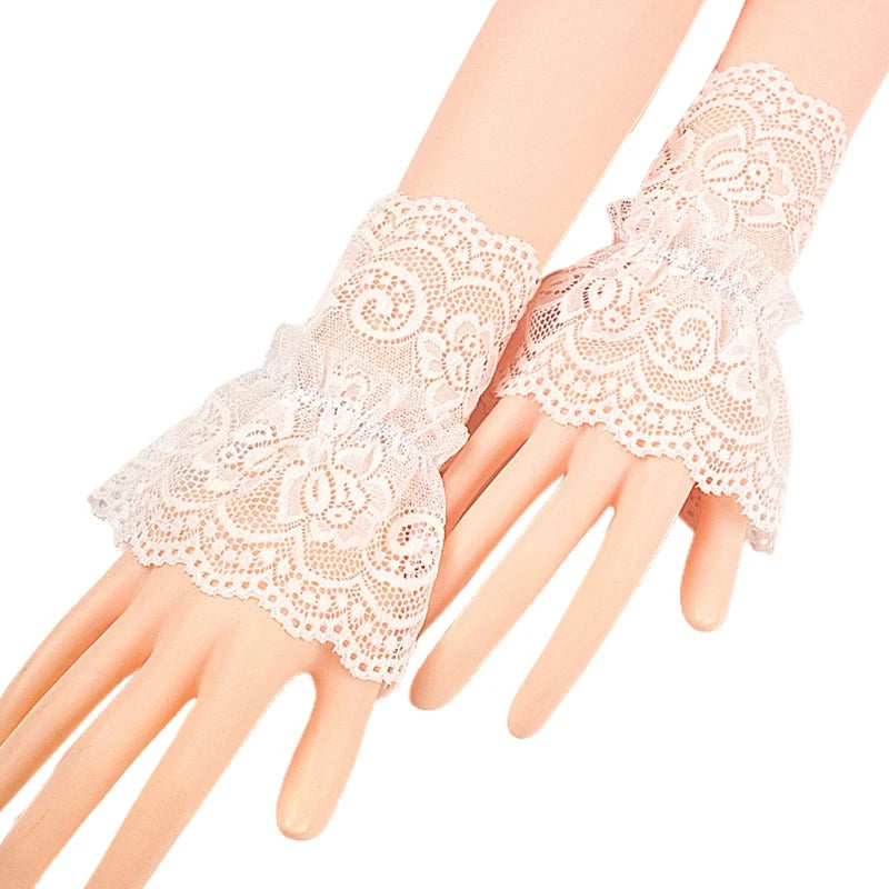 Women Fake Arm Sleeves with Short Tassels White and Black Pleated Cuff Beautiful Lace Accessories Outdoor Embellishments