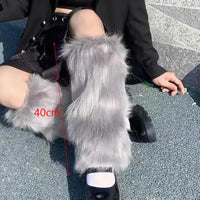 Japanese White Faux Fur Leg Warmers Boot Covers Y2K Goth Solid Leg Socks Punk Jk Knee-length Hiphop Hotgirl Fashion Warm Sock