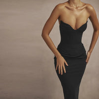 Sexy Black Strapless Corset Dresses for Women, Elegant V Neck, Backless Bodycon, Long Maxi Dress, Evening Party