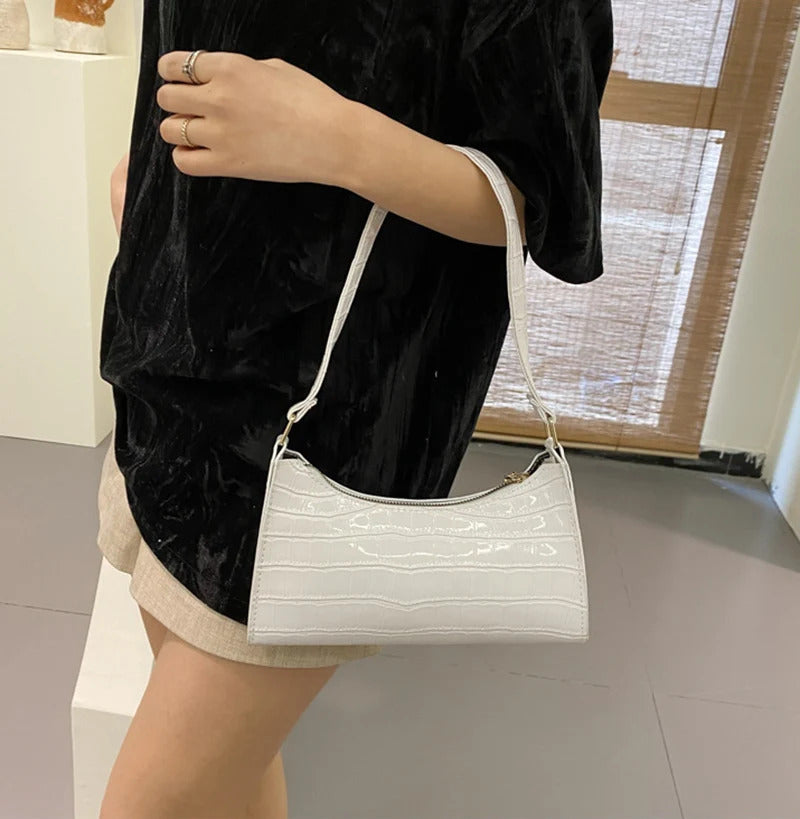 Fashion PU Leather Bags for Women Alligator Pattern Armpit Handbag Female Small Underarm Messenger Bag Purse