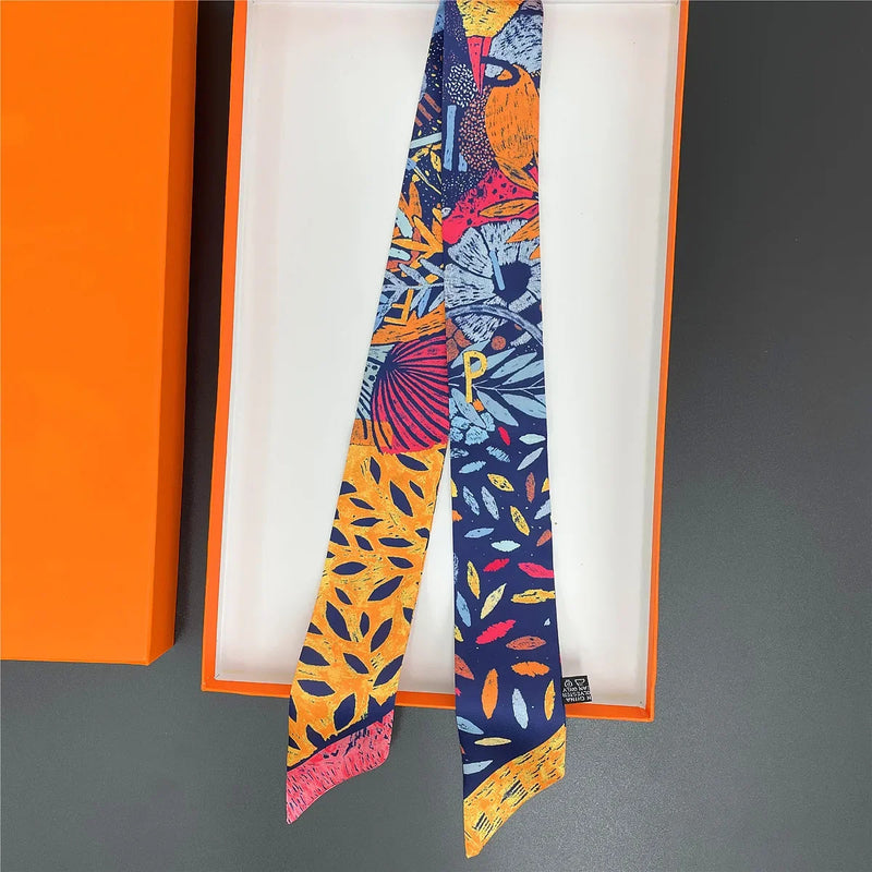 Luxury Design Horse Print Skinny Silk Ribbon Scarf Women5x85cm Hairband Soft Satin Female Foulard Floral Headband Bag Neck Ties