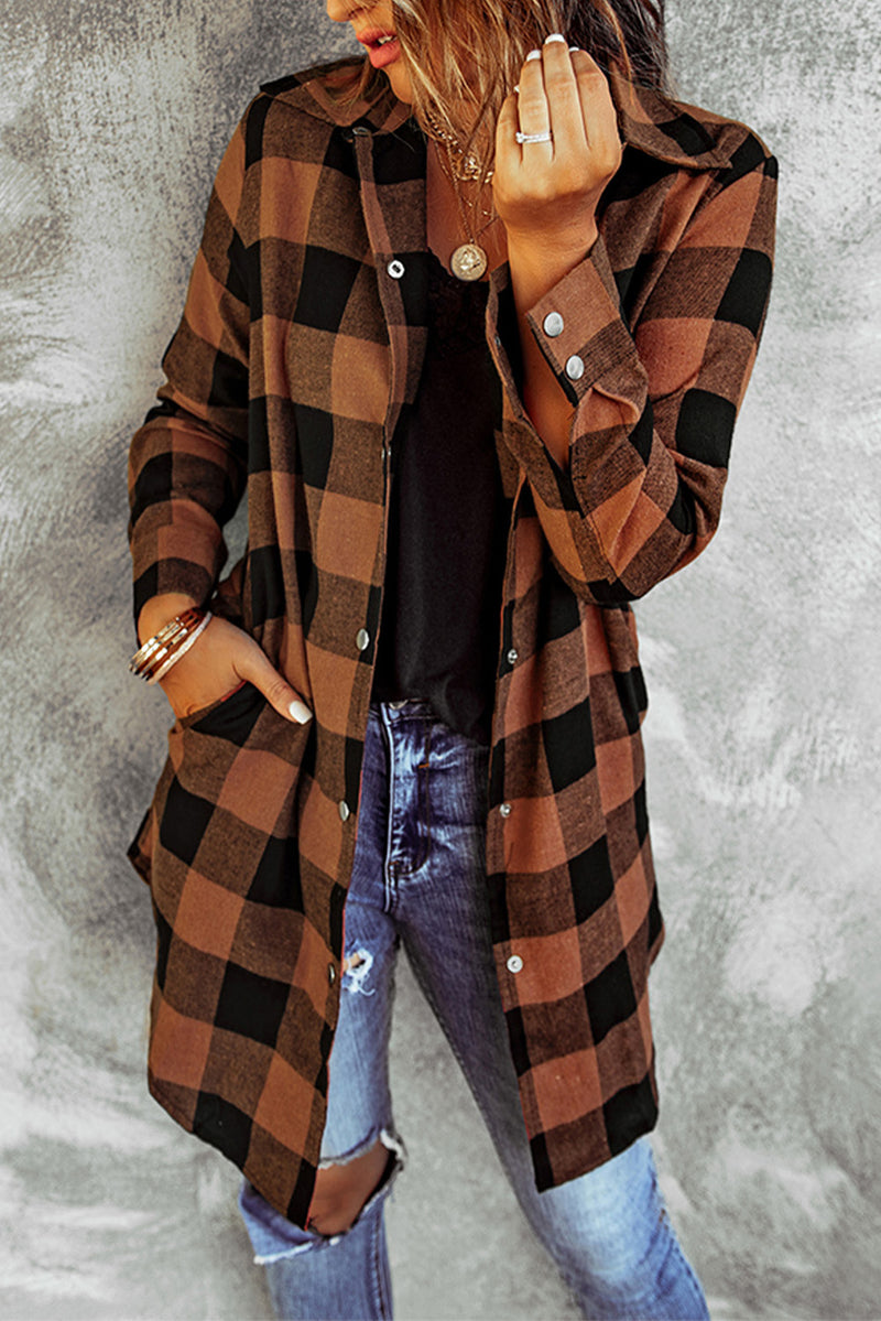 Blue Turn-down Collar Plaid Shirt Jacket