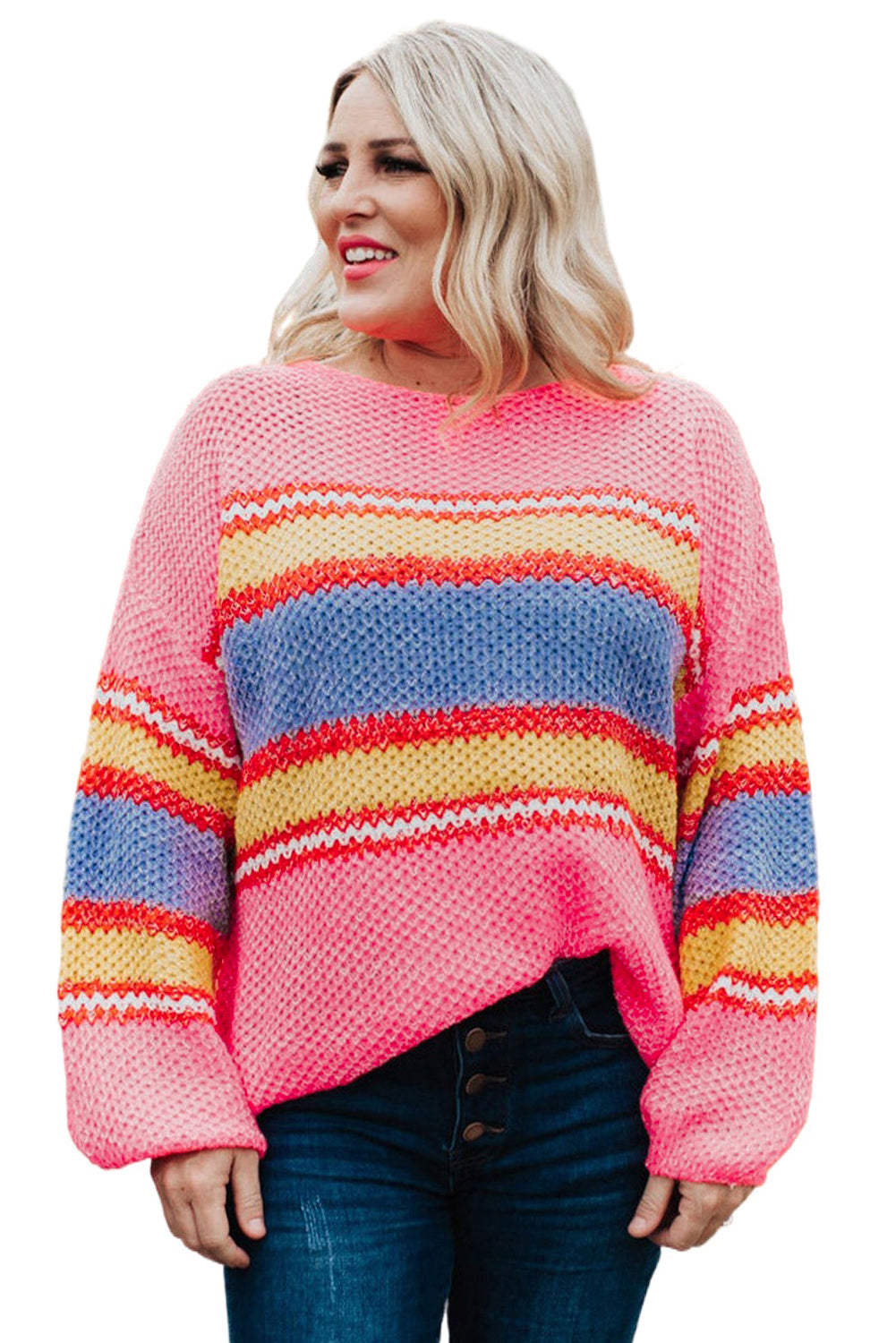 Pink Plus Size Stripe Oversized Sweater