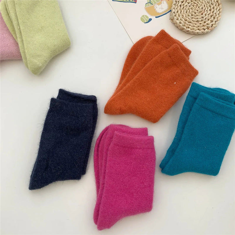 Winter Thicken Warm Long Socks Rabbits Hair Women's Socks Solid Thermal Cashmere Harajuku Crew Sock News Fashion Japanese Kawaii