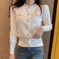 2024 Autumn Long Sleeve Fashion Women Cardigans Sweater Knitted Coat Short Casual Single Breasted Korean Slim Chic Ladies Tops