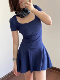 Women's Square Neck Short Sleeve Skater Dress