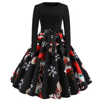 Vintage Dress Women Long Sleeve Print Christmas Dress Winter Elegant Swing Party Dresses Robe Femme Casual Rockabilly Vestidos