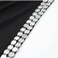 Fashion Round Neck Sequin Shoulder Pad Black Long Dress Sexy High Slit Hollow Out Women's Dresses New Evening Party Prom Robes