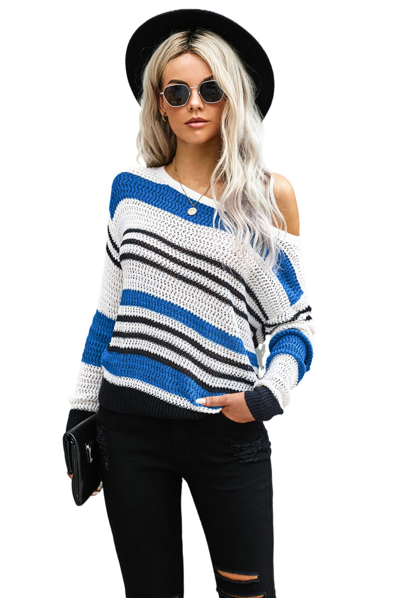 Gray Loose Fit Striped Pattern Sweater